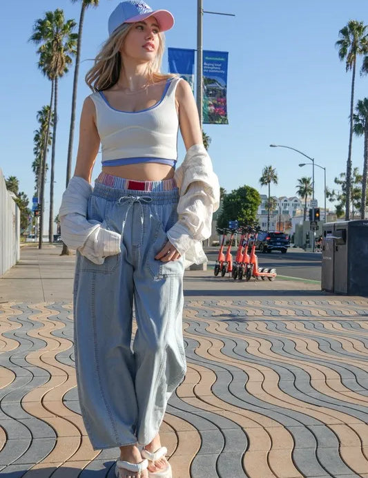 VERY J Washed Chambray Barrel Denim Pants | Jeans Daverri Fashions