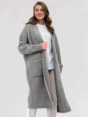Pocketed Open Front Long Sleeve Longline Cardigan | Cardigans Daverri Fashions