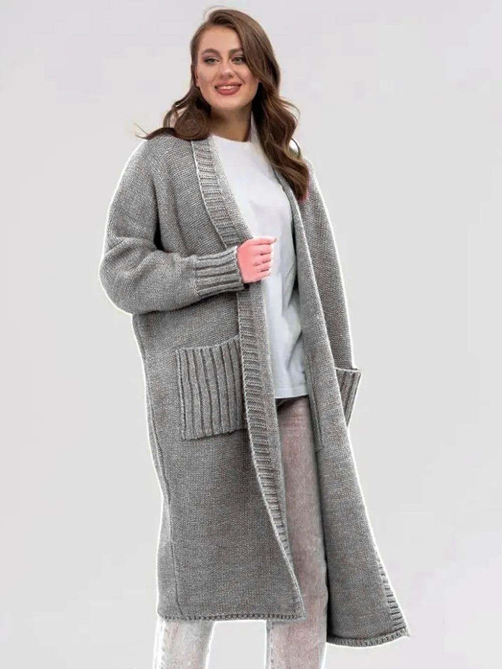 Pocketed Open Front Long Sleeve Longline Cardigan | Cardigans Daverri Fashions
