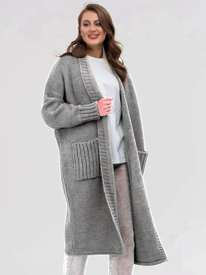 Pocketed Open Front Long Sleeve Longline Cardigan | Cardigans Daverri Fashions