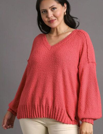 Umgee Full Size Dropped Shoulder Side Slit Sweater Plus Size Sweaters