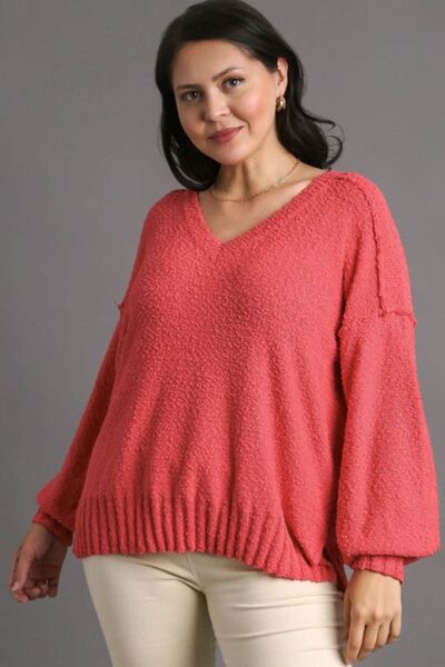 Umgee Full Size Dropped Shoulder Side Slit Sweater Plus Size Sweaters