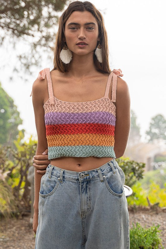 Tie-shoulder Sweater Crop Tank Top Tank Tops