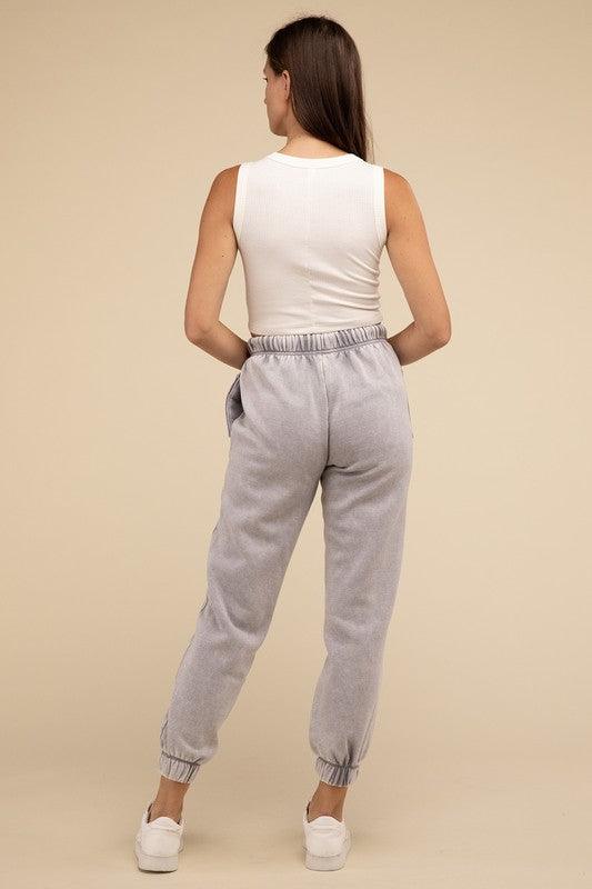 Acid Wash Fleece Sweatpants with Pockets Lounge Pants