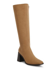 TAUPE Paytin Faux Leather Block Heel Calf Length Boots | Boots Daverri Fashions