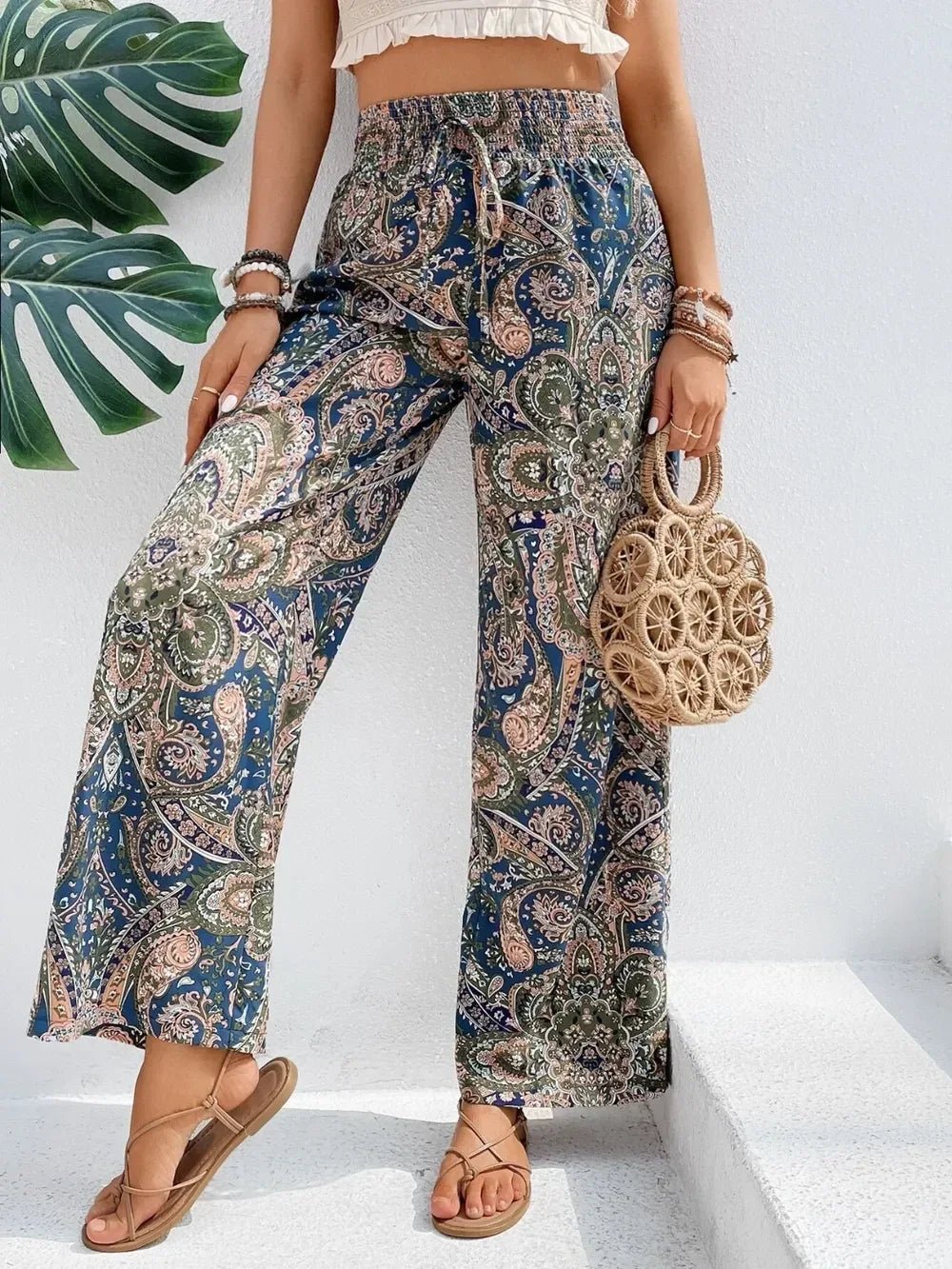 Printed Wide Leg Pants - DAVERRI FASHIONS