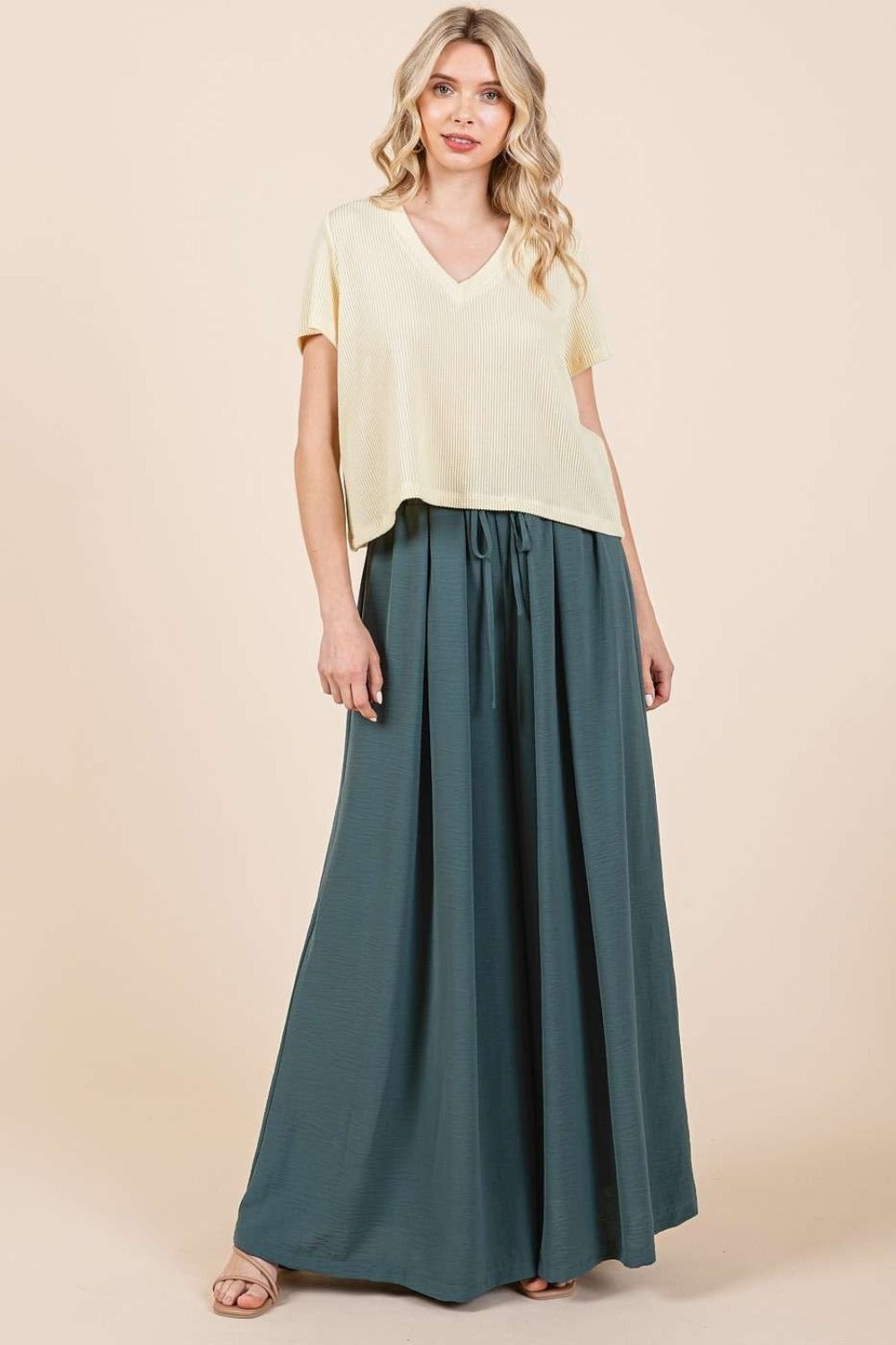 Mittoshop Pleated Wide Leg Pants Hunter Green