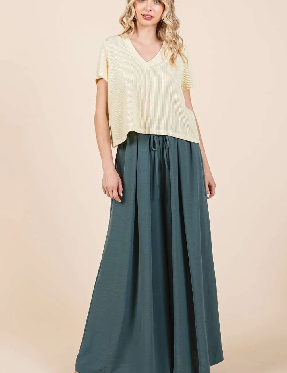 Hunter Green S Mittoshop Pleated Wide Leg Pants | Pants Daverri Fashions