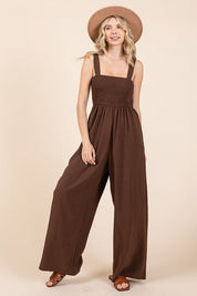 Mittoshop Smocked Wide Strap Wide Leg Overalls Overalls