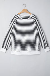 Black Stripe Raglan Sleeve Side Slits Loose Sweatshirt | Sweatshirts Daverri Fashions