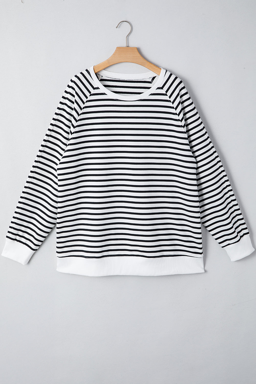 Black striped raglan sleeve oversized sweatshirt with side slits