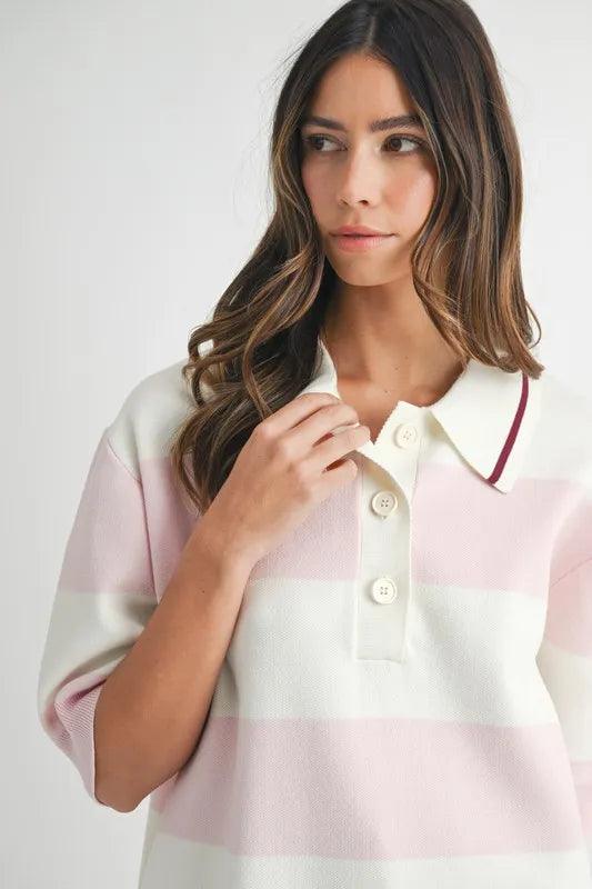 MABLE Oversized Stripe Polo Collar Sweater Sweaters