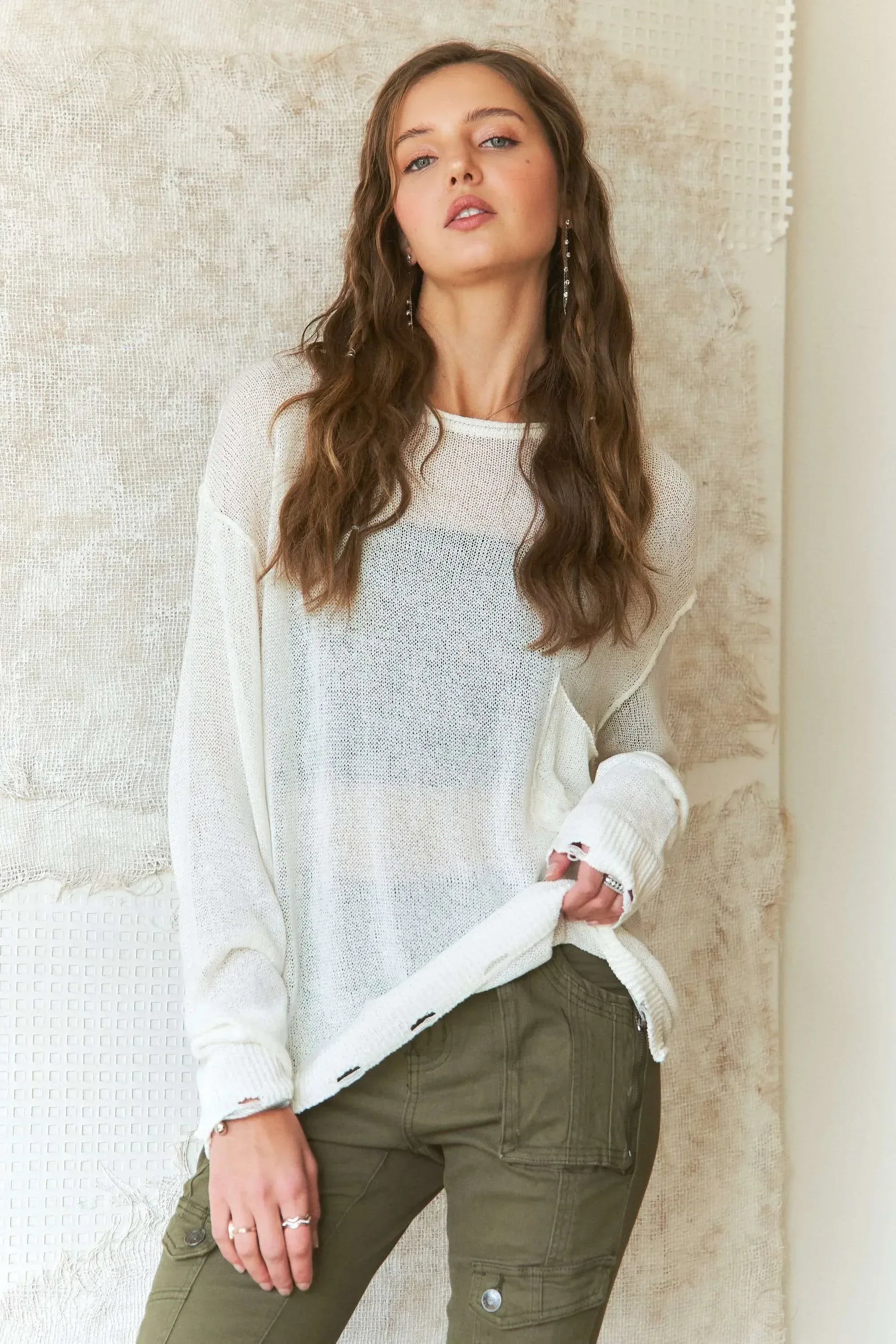 ADORA Vintage Edge Lightweight Sweater - DAVERRI FASHIONS