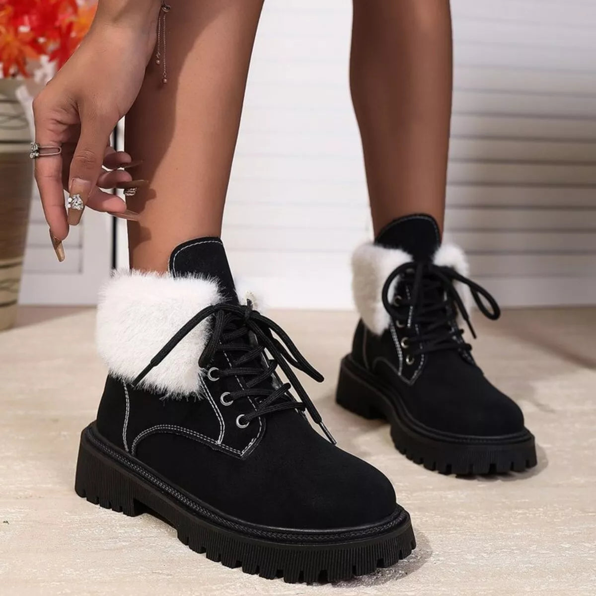 Lace Up Round Toe Block Heels Boots | Boots Daverri Fashions