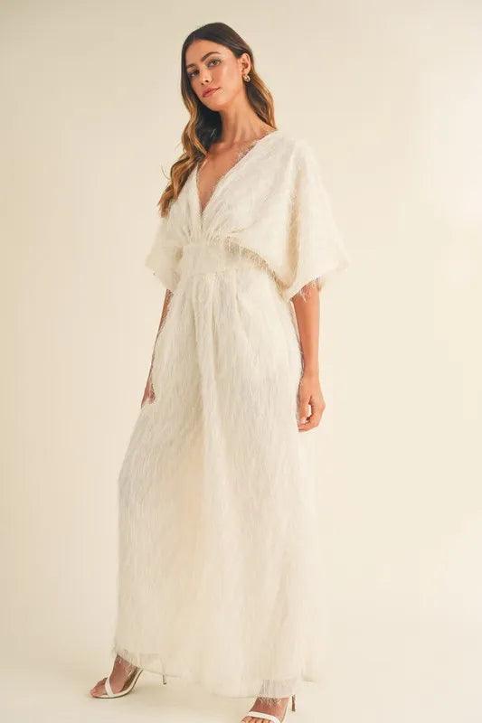 MABLE Fluffy Deep V Neck Wide Leg Jumpsuit | Jumpsuits Daverri Fashions