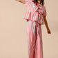 SO ME Front Tie Stripe Top With Puff Sleeves and Wide Leg Pants Set