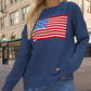 US Flag Distressed Round Neck Long Sleeve Sweater - DAVERRI FASHIONS