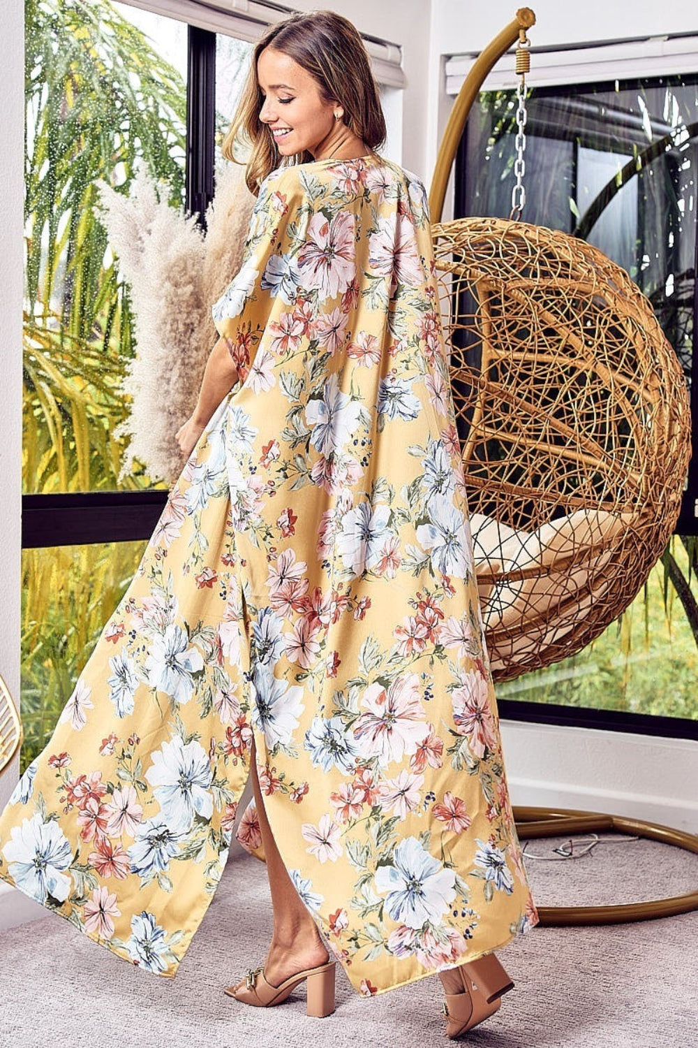 BiBi Floral Side Slit Longline Cardigan Cardigans