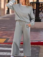 Daverri Fashions grey sweatpants with white stripes and drawstring waistband