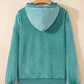 Teal velvet women’s half zip kangaroo pocket baggy hoodie on hanger