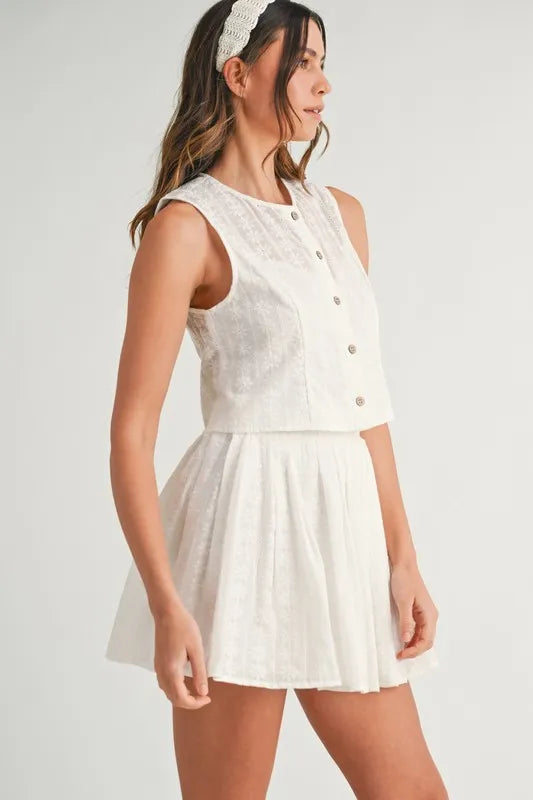 MABLE Eyelet Lace Top and Mini Skirt Set Outfit Sets
