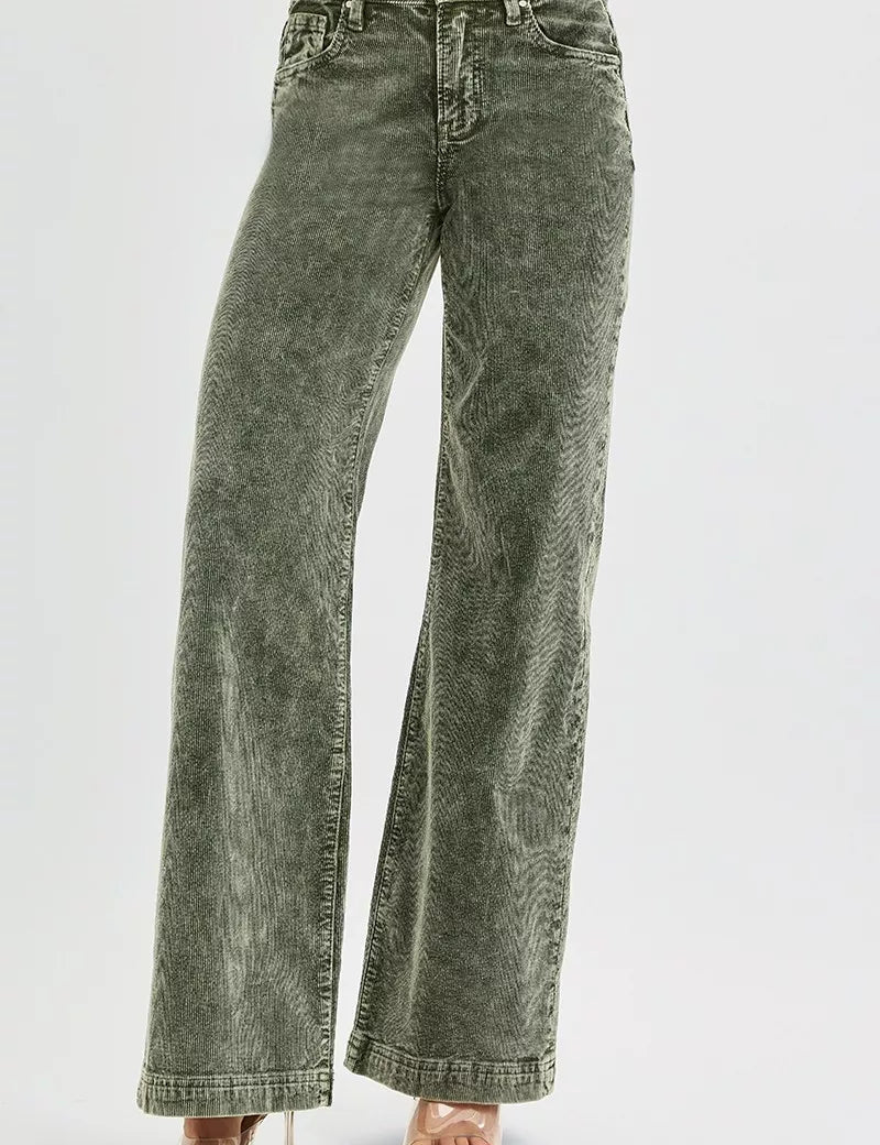 RISEN Full Size High Rise Wide Leg Corduroy Jeans Plus Size | Jeans Daverri Fashions