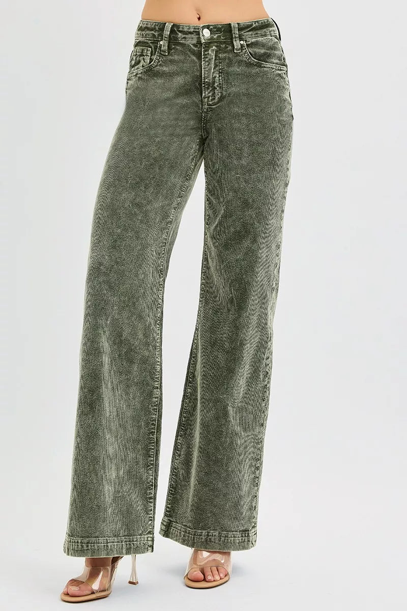 RISEN Full Size High Rise Wide Leg Corduroy Jeans Plus Size | Jeans Daverri Fashions