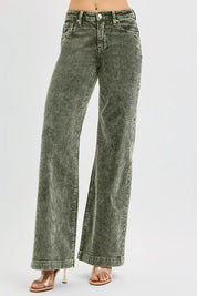 RISEN Full Size High Rise Wide Leg Corduroy Jeans Plus Size | Jeans Daverri Fashions