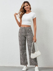 Leopard Print Wide Leg Jeans | Jeans Daverri Fashions