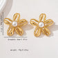 18K Gold-Plated Gold Flower Synthetic Pearl Stud Earrings - DAVERRI FASHIONS