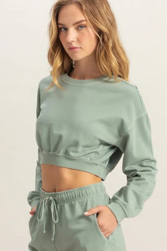 HYFVE Crew Neck Long Sleeve Crop Sweatshirt