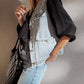 Light-wash frayed edge flap pockets denim vest jacket