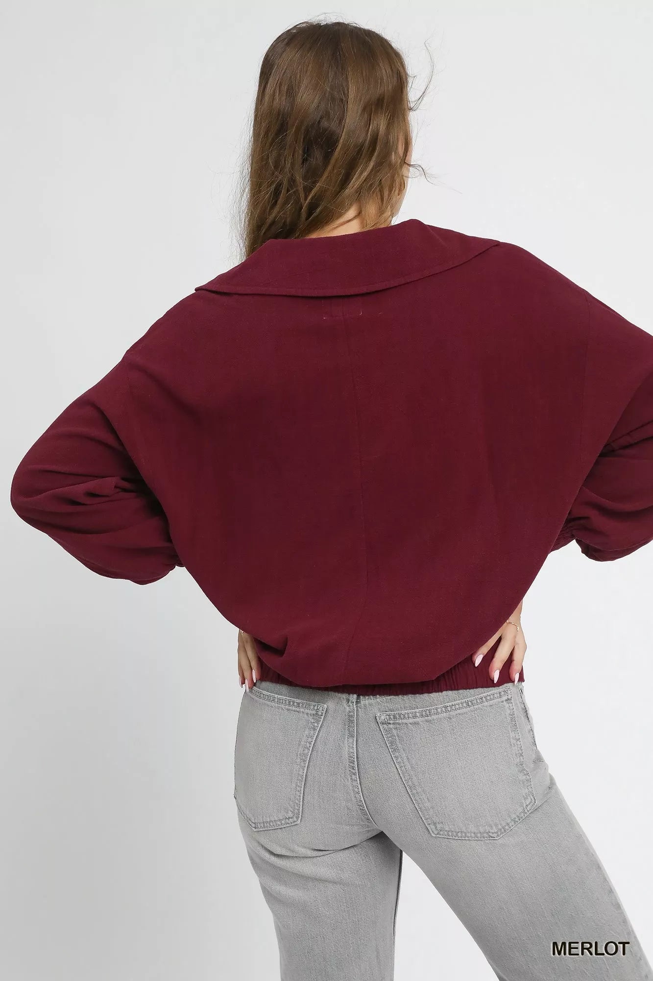Umgee Linen Long Sleeves Elastic Hem Blouse | Blouses Daverri Fashions