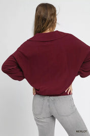 Umgee Linen Long Sleeves Elastic Hem Blouse | Blouses Daverri Fashions