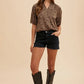 Annie Wear Animal Print Knit Volume Sleeve Blouse