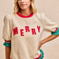 BiBi Christmas Merry Letter Patches Contrast Banded Top - DAVERRI FASHIONS