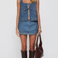 Daverri tie-front sleeveless denim tank top square neckline