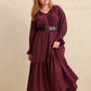 Plus Size Swiss Dot Tie Neck Flounce Sleeve Maxi Dress - DAVERRI FASHIONS