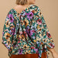 Umgee Full Size Floral V-Neck Tie Sleeve Blouse Plus Size Blouses
