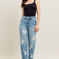 Judy Blue Full Size High Waist Rigid Magic Star Shaped Destroy 90's Straight Jeans Plus Size - DAVERRI FASHIONS
