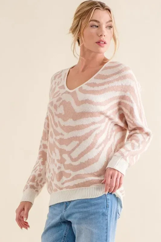 And The Why Leopard Zebra Combo Casual Sweater Top - DAVERRI FASHIONS