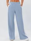 Light blue Side Striped Wide Leg Pants with white side stripes