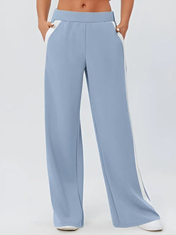 Light blue Side Striped Wide Leg Pants with white side stripes