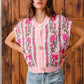 SO ME Button Front Floral and Stripe Knitted Sweater Vest PINK COMBO