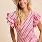 Pink polka-dot BiBi heart patterned knit ruffled sleeves blouse