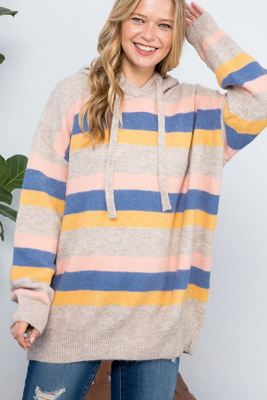 Plus Striped Loose Fit Pullover Hoodie Sweater Tops