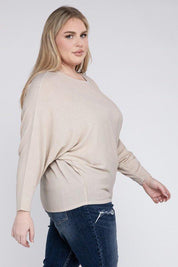 Zenana Plus Batwing Sleeve Knit Top-Casual Comfort Shirts & Tops