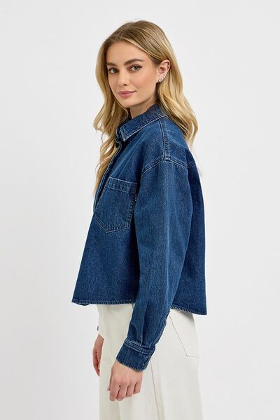 RISEN Button Up Long Sleeve Denim Shacket