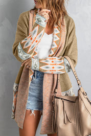 Geometric Open Front Long Sleeve Cardigan | Cardigans Daverri Fashions