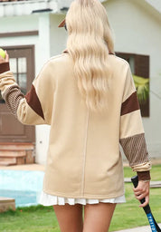 Daverri Fashions Color Block Johnny Collar Long Sleeve Sweatshirt - DAVERRI FASHIONS